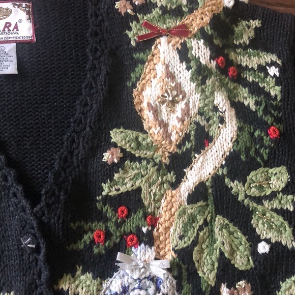 Vintage Tiara Knit Holiday Cardigan Sweater Button Front Ribbon Beads Large L - Picture 7 of 16